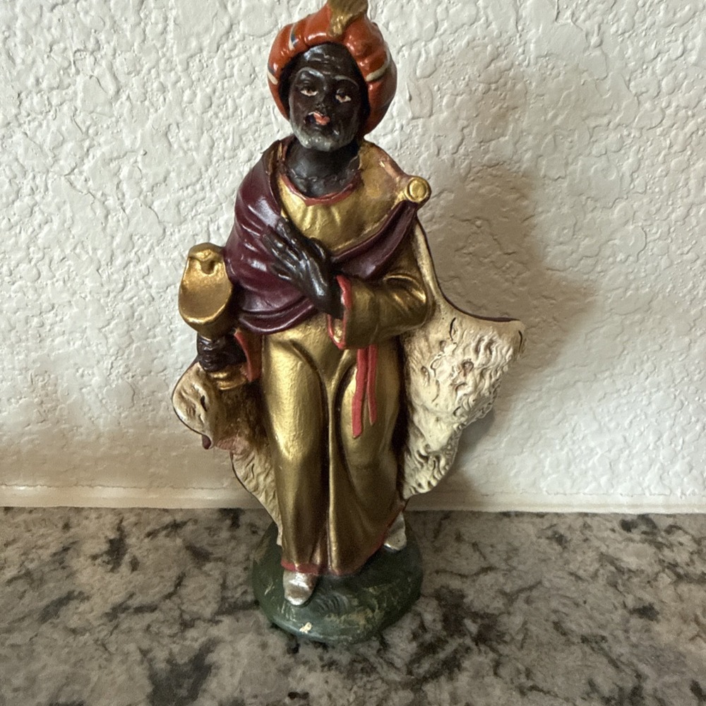 Vintage Nativity Creche Figure Wise Man King Composition-Paper Mache Italy